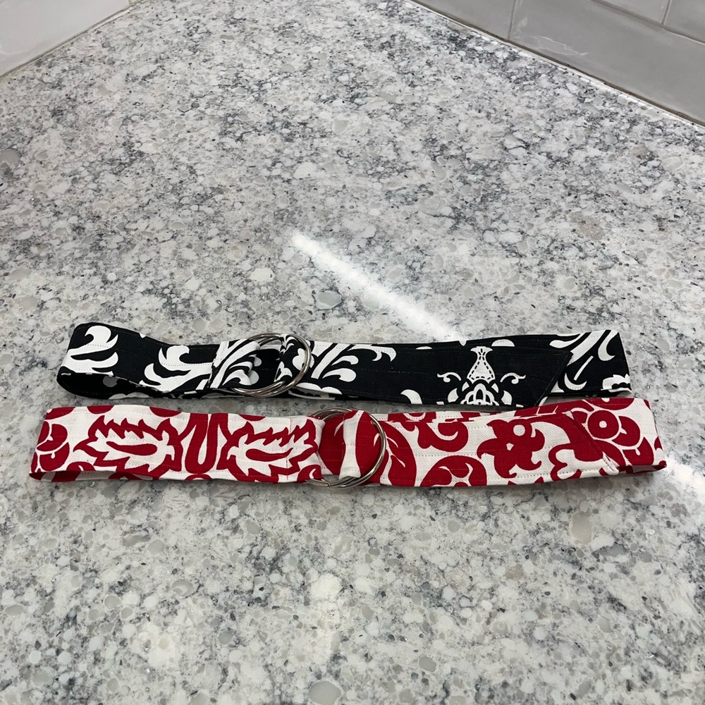 Set of 2 Red and Black Fabric Belts